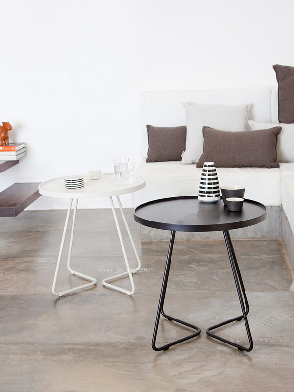 Mesas de extremo nórdico ligeras, sofá de lujo para sala de estar, mesa redonda pequeña creativa, minimalista, hierro forjado alrededor, mesita de noche móvil