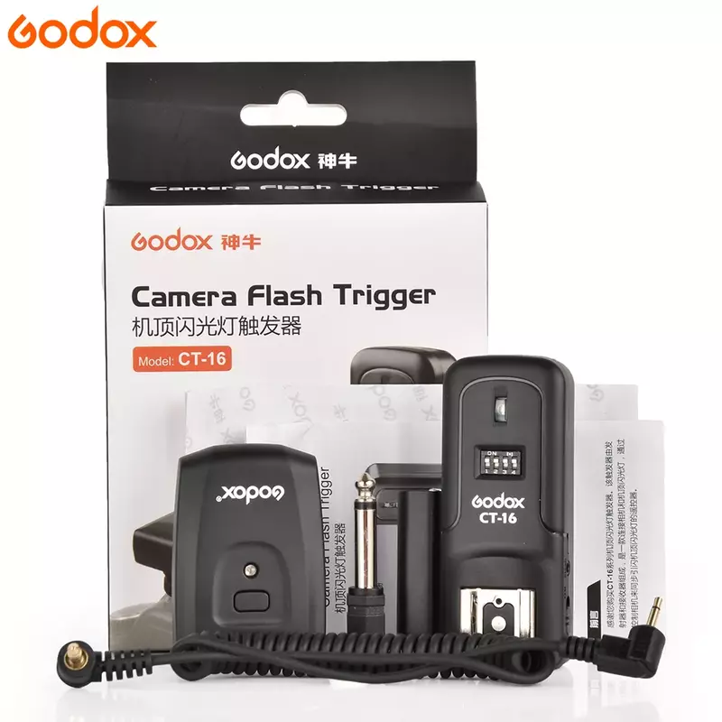 Godox-disparador de Flash de Radio inalámbrico, conjunto de transmisor y receptor para Canon, Nikon, Olympus, Pentax, 16 canales, CT-16