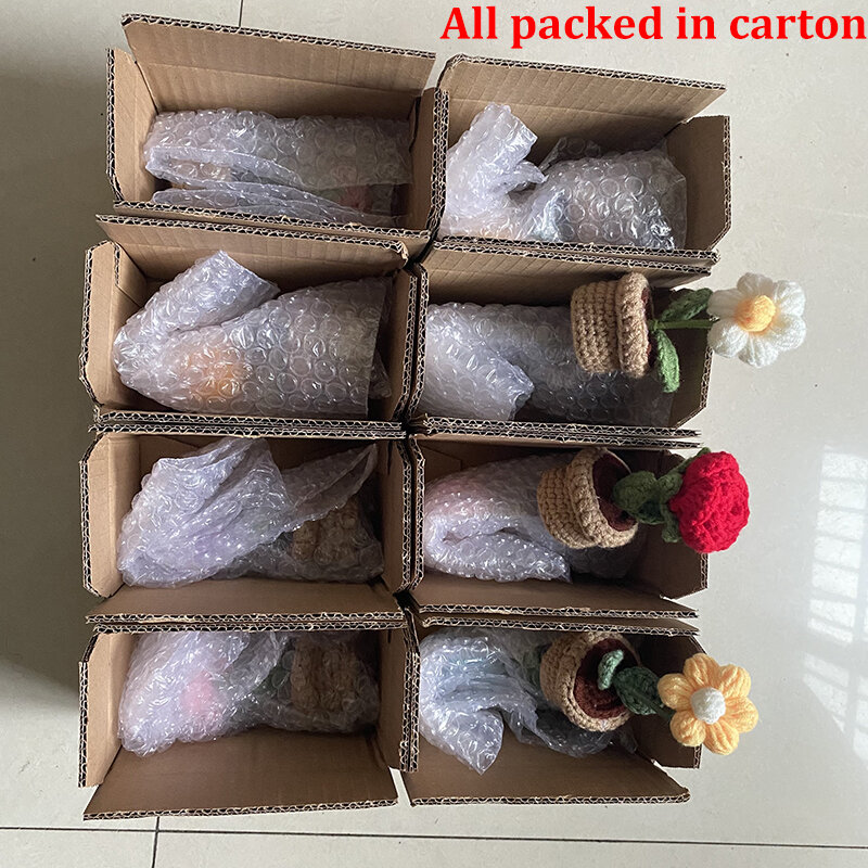 1pcs Knitting Flower Rose Tulips Bouquet Potted Wedding Decoration Hand-woven Home Table Decorate Creative Knitted Bouquet Gift