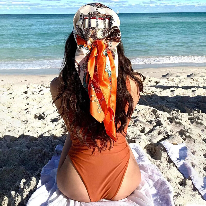 نساء الحجاب عقال موضة 90 سنتيمتر الحرير الحرير ساحة وشاح باندانا تصميم منديل شال التفاف شاطئ الشالات Foulard Echarpe