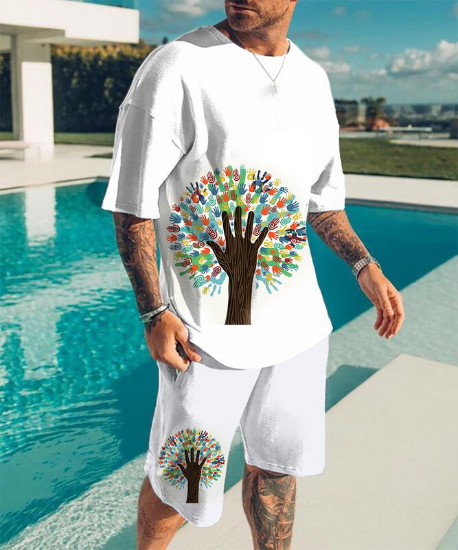 2022 nova camiseta masculina + shorts terno de duas peças de algodão de verão de manga curta casual streetwear