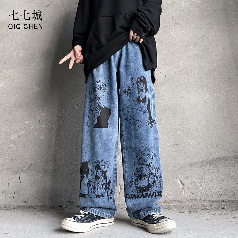 Woen's Jeans Demon Slayer Pants Harajuku Loose Jeans Summer Streetwear  Cartoon Y2k Jeans Hip Hop Wide Leg Pants Anime Pants | Fruugo BH