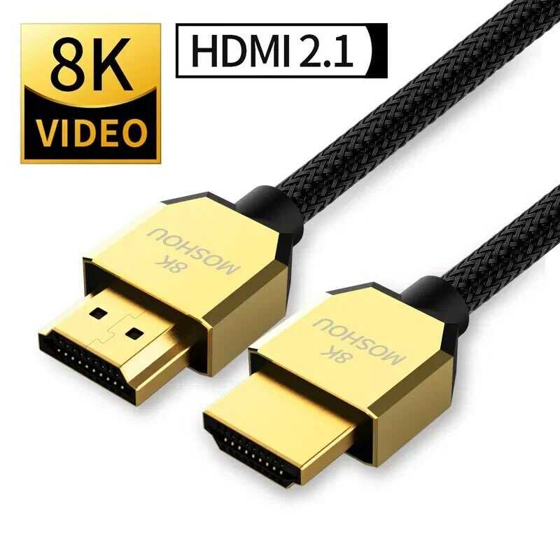 Câble vidéo HDMI 2.1 ARC HDR Moshou pour PS5, NS, et projecteur, 8 K, 60 Hz, 4 K, 120Hz, 48Gbps, HiFi pour une interface multimédia en haute définition