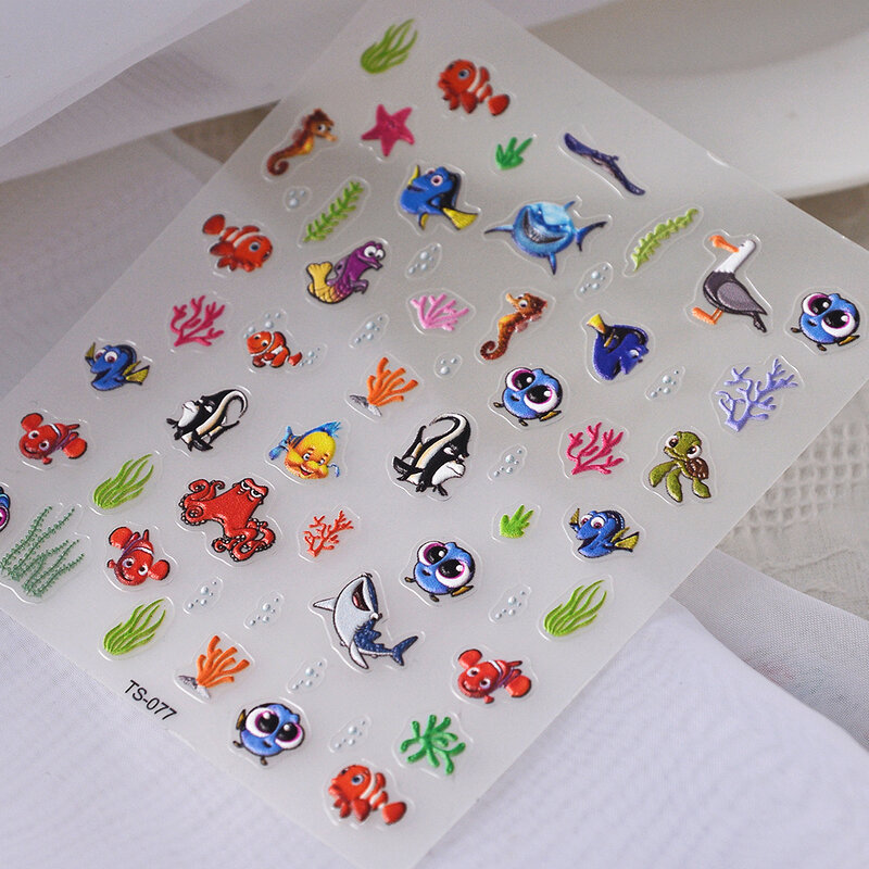 Simpatici cartoni animati animali marini 5D adesivi per unghie per ragazze decorazione per unghie cursore autoadesivo TS-077