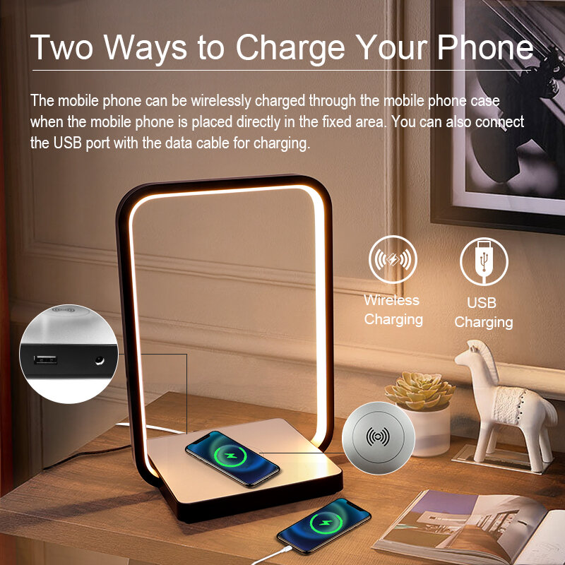 Đèn bàn Nordic Công tắc cảm ứng sạc không dây QI Đèn USB có thể điều chỉnh độ sáng cho phòng khách Phòng ngủ Phòng ngủ Nghiên cứu đèn bàn trang trí