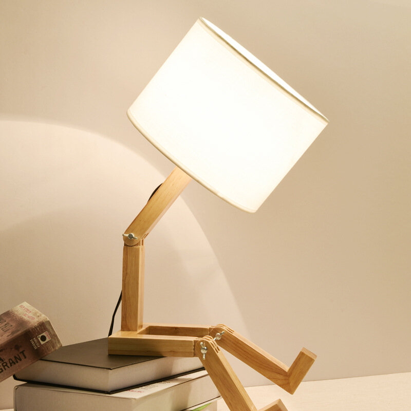 Nordic LED Desk Lamps Minimalist Indoor Lighting Bedside Bedroom Wooden Gift Storage Solid Wood Fabric Creative Table Lights
