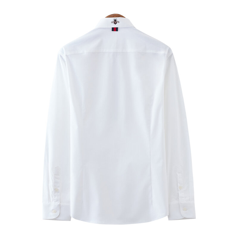 Manga comprida bordado camisas casuais masculinas, Slim Fit, camisa masculina sólida, qualidade superior, branco e preto, roupas de marca, novo, 2022