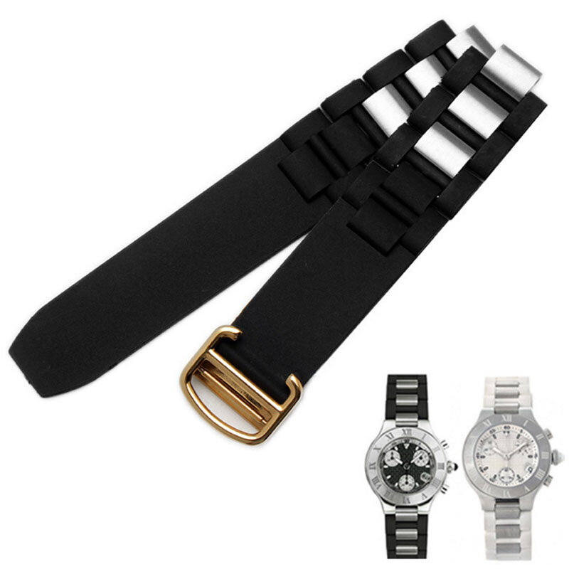 For c-artier 21st century convex silicone watch band Black white waterproof watch chain accessories are suitable 20*10mm belt