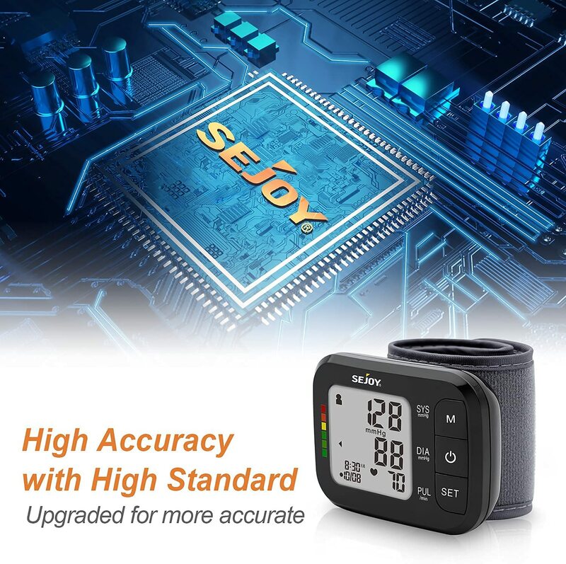 Sejoy sphygmomanômetro automático digital monitor de pressão arterial pulso tonômetro 120 memórias tensiômetro para a saúde da família