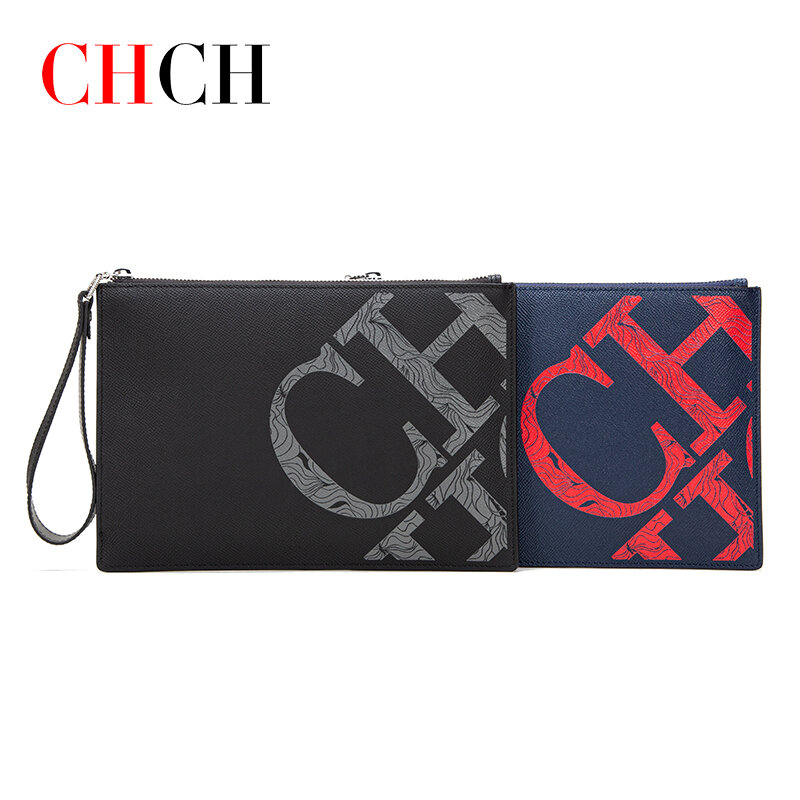 CHCH-cartera de cuero de vaca de lujo para hombre y mujer, bolso tipo sobre de gran capacidad, de Color negro y marrón, con letras
