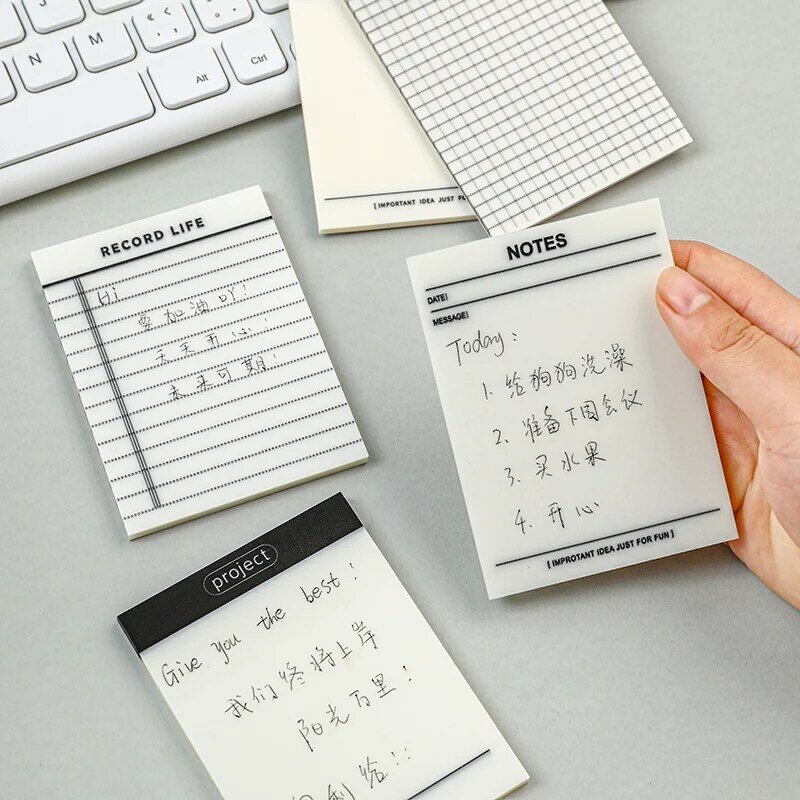 50 pçs plano transparente almofadas de memorando simples pet pegajoso scrapbook adesivo material escolar pós notas papelaria escritório