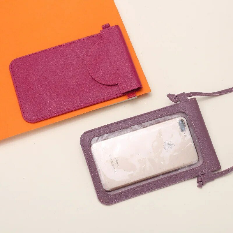 Bolsa de teléfono para mujer, bolso cruzado de hombro con compartimento de almacenamiento y bolsillo para teléfono, transparente, con pantalla táctil, a la moda