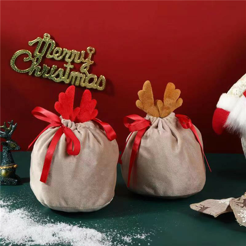 عيد الميلاد أكياس الحلوى قرون أكياس المخملية رسم سلسلة الأرنب هدية أكياس التعبئة دروبشيبينغ أكياس ديكور الحفلات 2023