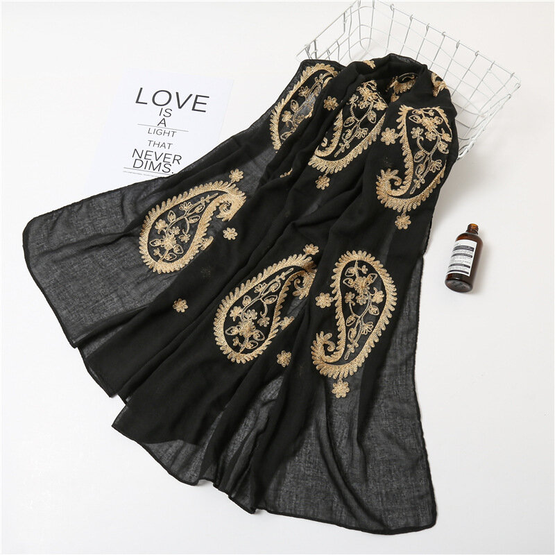 Sciarpa di cotone di alta qualità donna grande Paisley ricamo scialle Hijab sciarpe musulmane fascia Bandana Soft Beach Wrap Foulard 2021