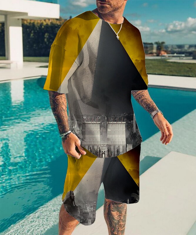 여름 신상 남성 애니메이션 3D 프린팅 캐주얼 남성용 반바지, 짧은 티셔츠 + 반바지 운동복 2 피스 스트리트웨어