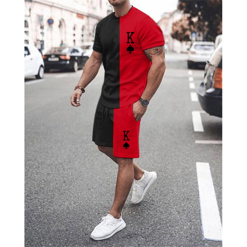 Спортивный костюм мужской с 3D-принтом, Повседневная футболка с коротким рукавом и шорты, комплект из 2 предметов, уличная одежда, лето