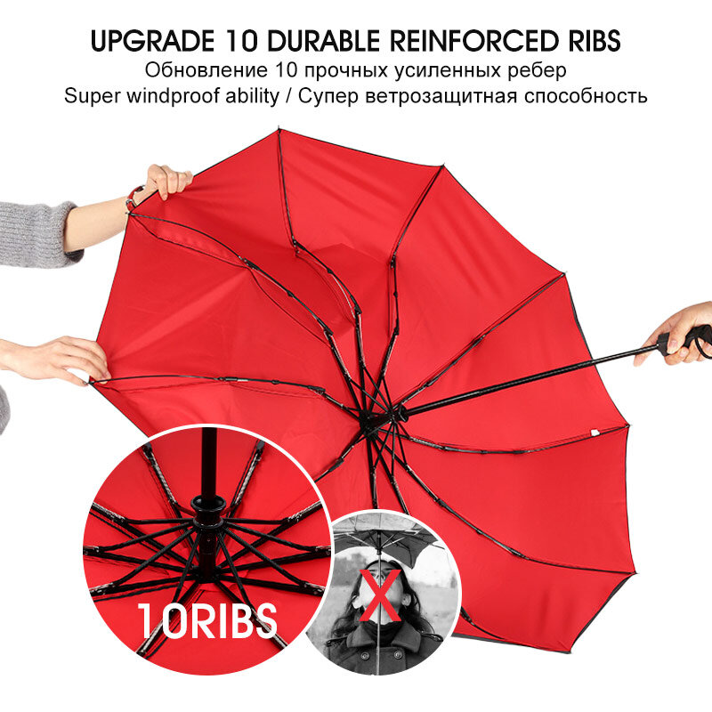 防風自動ダブル傘,3つ折り,男性用,10骨,車,男性,女性用ビジネスギフト