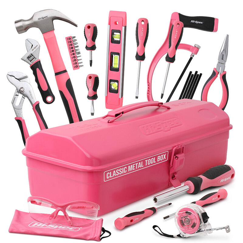 Hi-spec – ensemble d'outils pour le travail à domicile pour femmes, outils manuels de réparation roses, jeu de tournevis de précision, pince à vis, Kit d'outils pour le travail du bois, bricolage