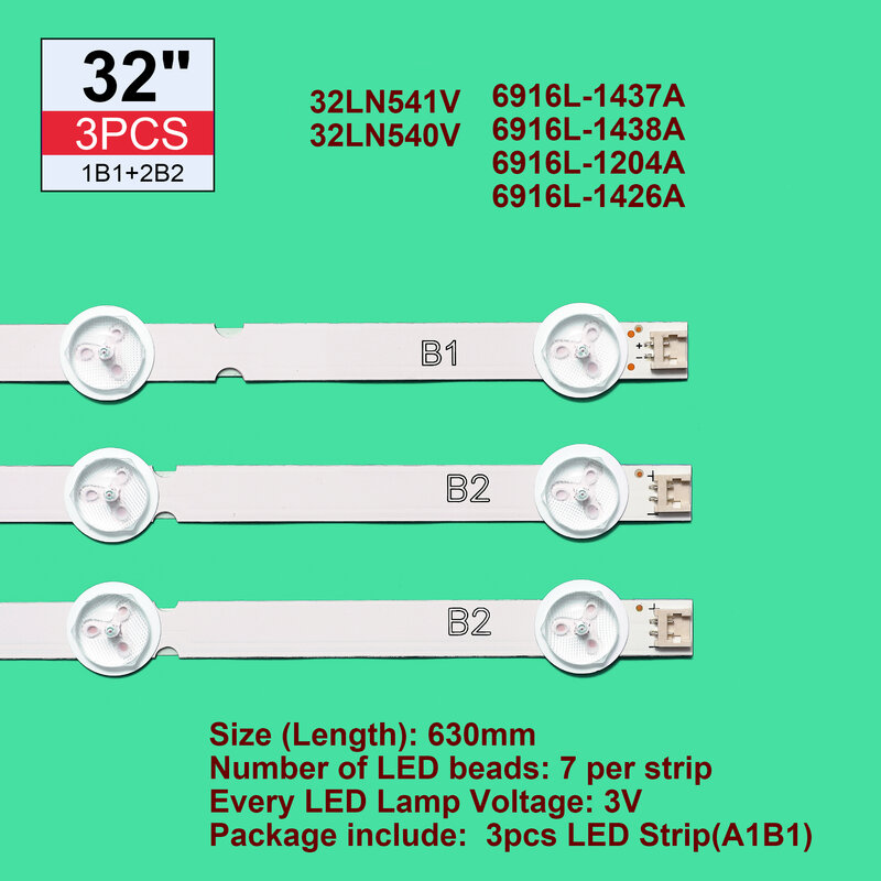 Tira de luces traseras para TV, accesorio para modelos 32ln541v, 32LN540V, A1/B1/B2-Type, 6916L-1437A, 6916L-1438A, 6916L-1204A, 6916L-1426A, set = 60 unidades