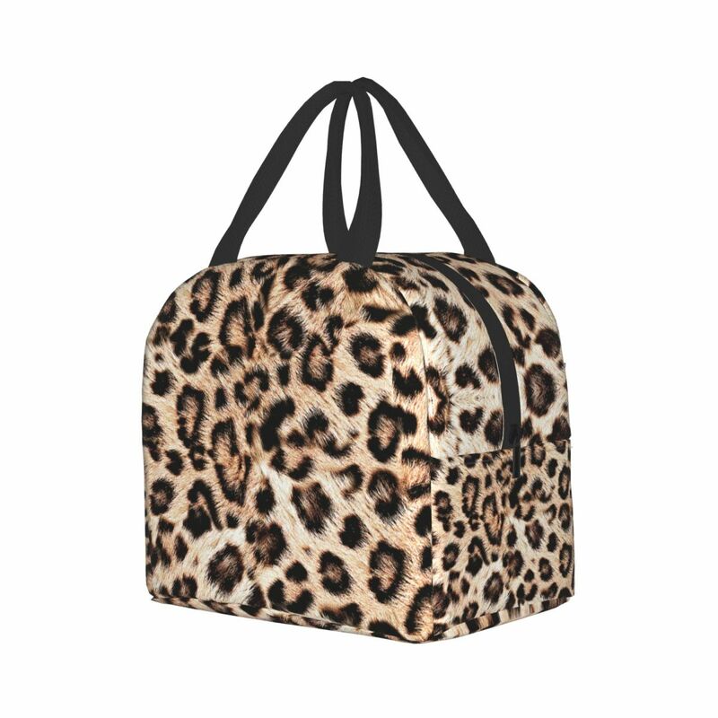 Leopard Print Insulated Lunch Tote Bag for Women Animal Skin Portable Cooler Thermal Food Lunch Box Kids School Food Picnic Bags