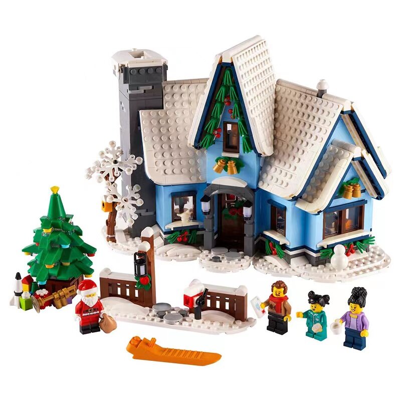 1445 pçs papai noel visita casa blocos de construção compatível com 10293 inverno aldeia brinquedos tijolos diy presente natal para crianças