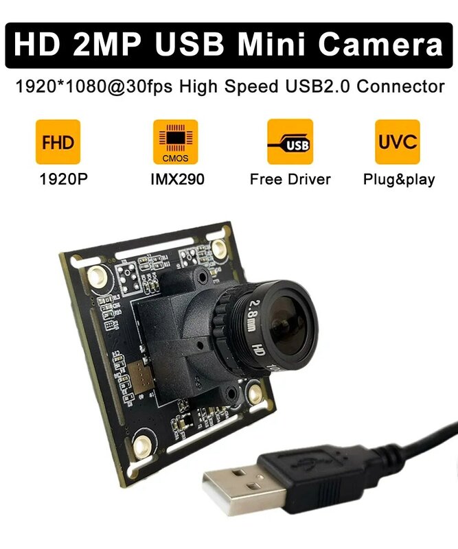 2 megapikselowy HD 1080P 1920*1080 moduł kamery USB IMX290 0.001Lux Starlight niskie oświetlenie USB2.0 kamera internetowa MJPEG YUY2 PCBA