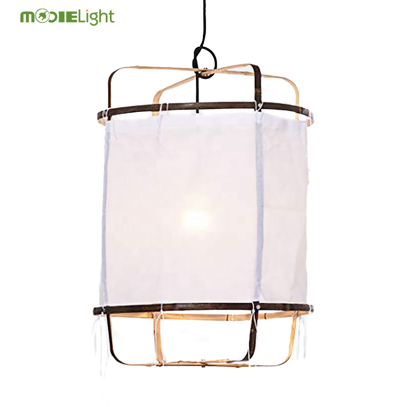 Adecuado para su uso en dormitorios de hotel, iluminación de AY, lámpara colgante de bambú creativa de estilo minimalista moderno, candelabro de tela