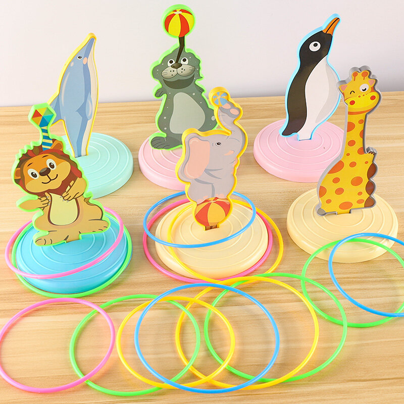 Children Throw Circle Game Animal Ferrule Toys Throwing Game Parent-Child Interactive Fun Outdoor Sports Early Education Gift