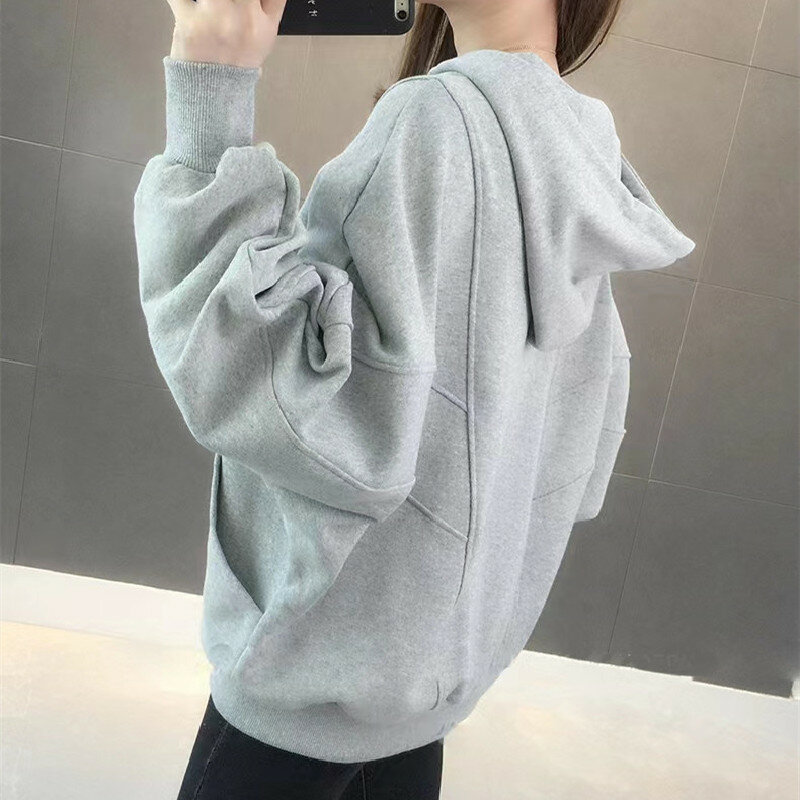 Men's and women's pullover hoodie fashion simple stitching solid color loose hoodie with shoulder bat sleeves