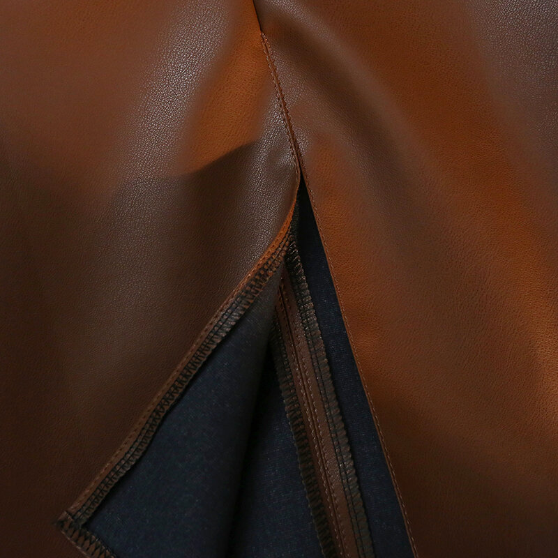 تنورة من الجلد الصناعي من Wisher & Tong 2022 تنانير نسائية شتوية عالية الخصر بتصميم كوري أنيق تنورة متوسطة سوداء طويلة ملابس نسائية