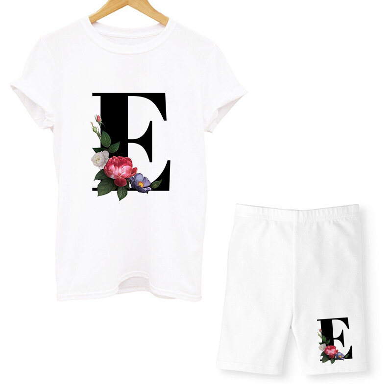 Комплект из двух предметов Женский, футболка с надписью и шорты, повседневные байкерские шорты с коротким рукавом и круглым вырезом, на лето