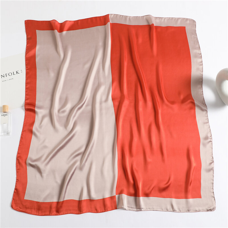 Foulard carré en Satin de soie solide pour femmes, Bandana, Hijab, bandeau pour cheveux, châles, sac enveloppant, 90x90cm