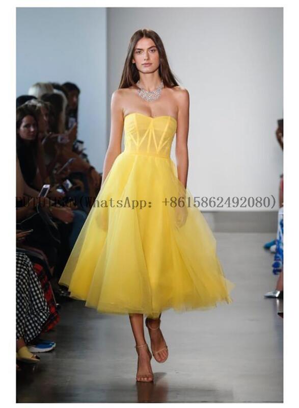 Evening Dress Short Formal Dress Party Gown Yellow Organza and Tulle Prom Dresses