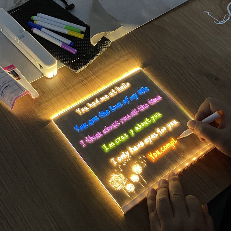 Luz quente luminosa escrita tablet desenho placa de graffiti das crianças sketchpad placa de mensagem fluorescente caneta brinquedo presente para crianças
