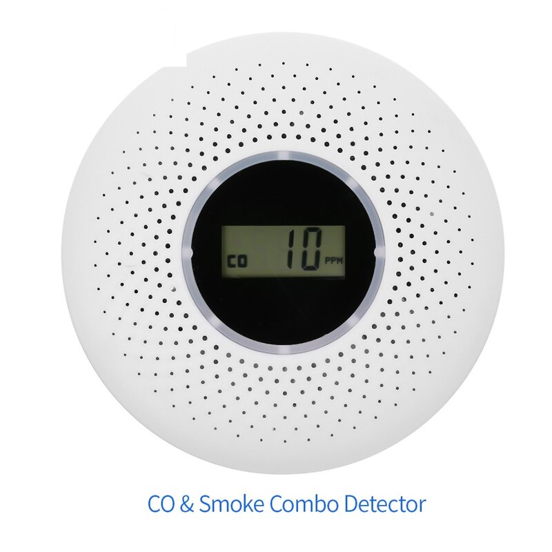 New 2 in 1 LCD Display Carbon Monoxide & Smoke Combo Detector Battery Operated CO Alarm with LED Light Flashing Sound