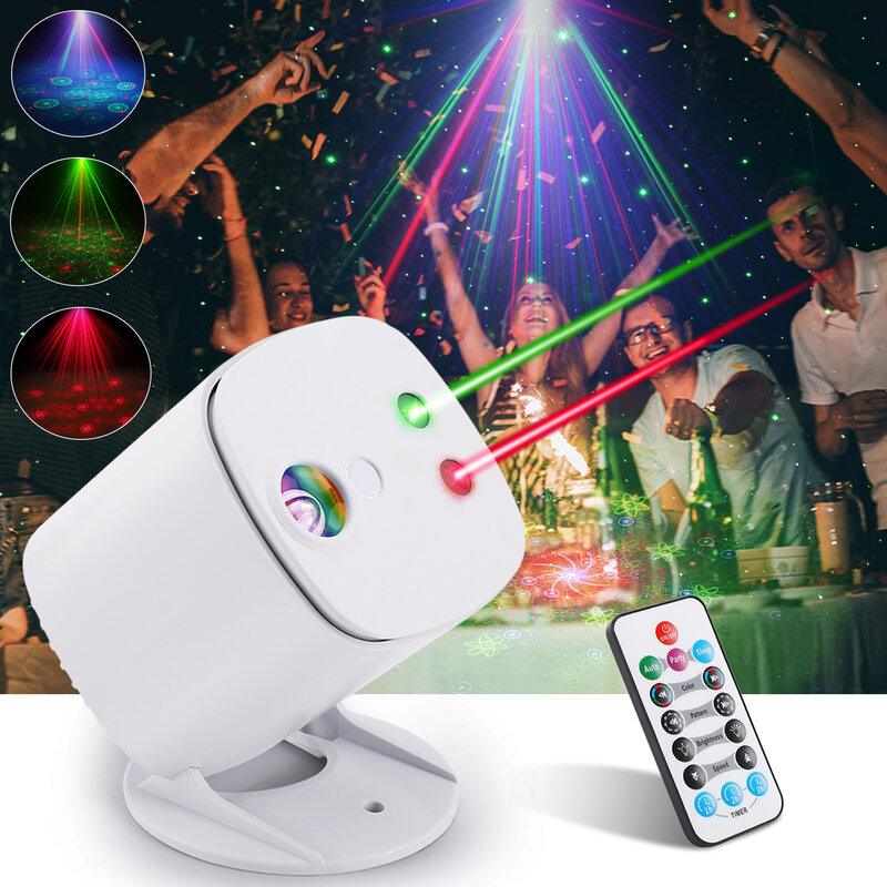 Lampu Disko RGB Mini DJ LED Proyektor Panggung Laser Lampu Hijau Merah Biru USB Remote Control Lampu DJ Pesta Ulang Tahun Pernikahan