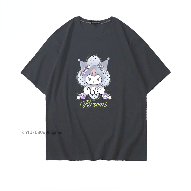 Летняя хлопковая модная Свободная Повседневная футболка Kuromi с героями мультфильмов, женская уличная одежда в стиле Харадзюку, модная Милая...