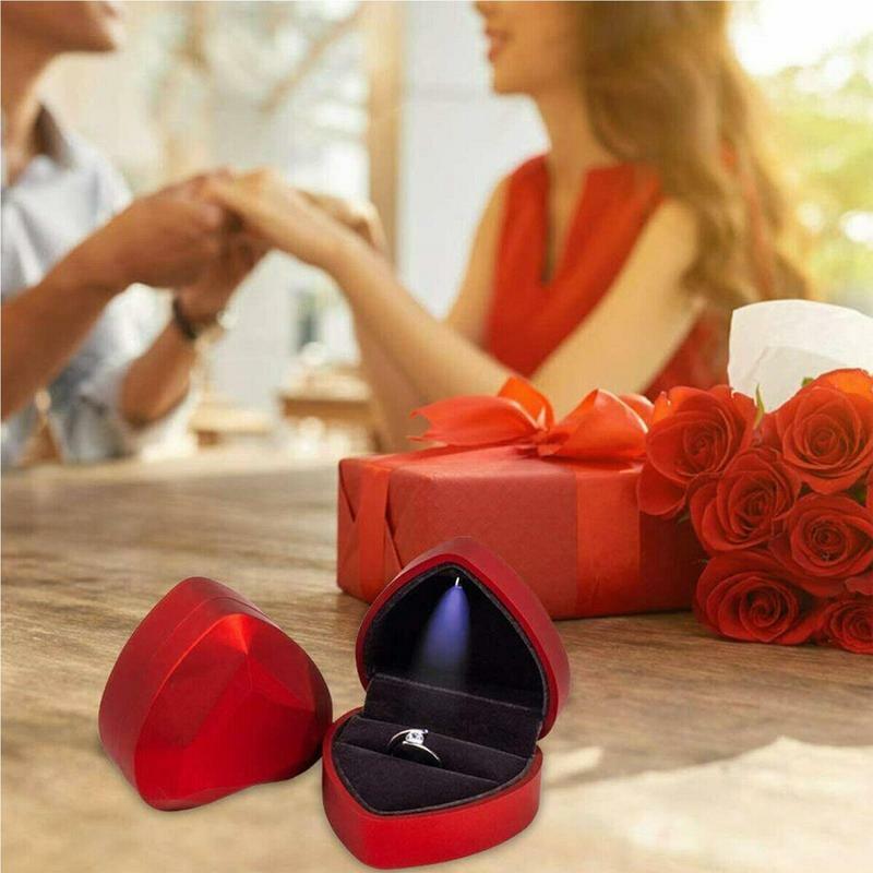Kotak Perhiasan Hati Kotak Casing Perhiasan Pertunangan LED Kotak Hadiah Perhiasan Kotak Hadiah untuk Ulang Tahun Hari Valentine Pertunangan Pernikahan
