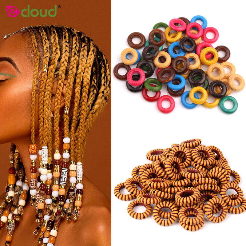 100pcs Wooden Dreadlock Bead 7mm Big Hole Mix Color Crochet Braid Dread Tube Ring Cuffs Clip For Braiding Hair Extension Jewelry