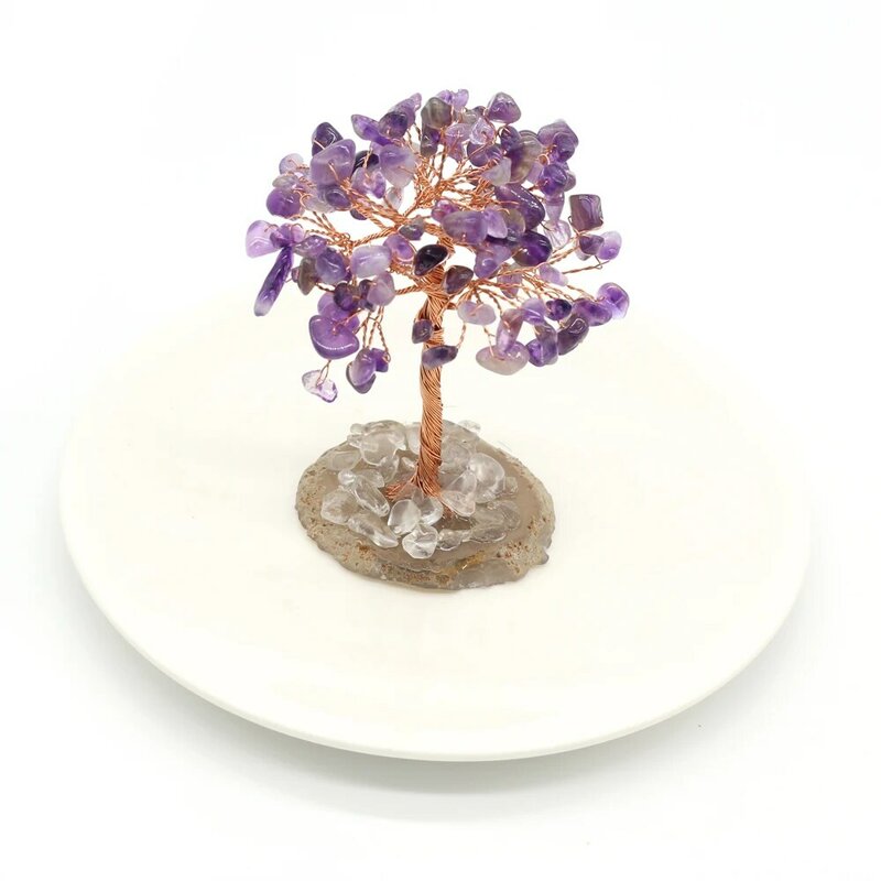Drzewo życia ametyst Ornament nieregularne zgniecione kamienie uzdrawianie Reiki DIY mineralne naturalne drzewo na szczęście Home Decor urok prezent Party