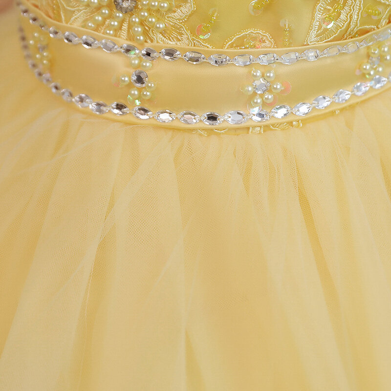 꽃 푹신한 볼 가운 Tulle 반짝이 크리스탈 Applique 키즈 꽃 소녀 생일 파티 드레스 아기 첫 성찬식 드레스