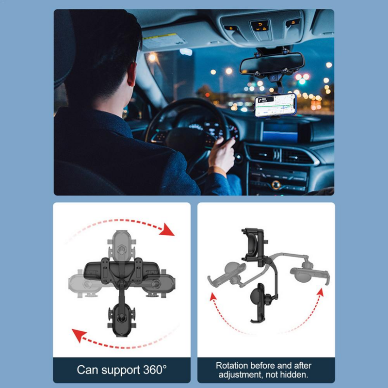 Car Rearview Mirror Mount Mobile Phone Bracket Navigation GPS Stand Foldable Cell Phone Holder Multi-angle Adjustment Lazy Rack