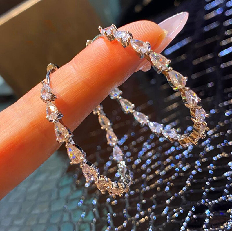 Simple full diamond C-shaped large hoop earrings for  women chic circle retro high-end fairy fashion jewelry