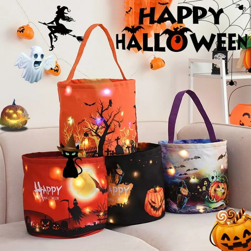 New Led Halloween Pumpkin Candy Bag Gift Pumpkin Bag  Children's Handbag candy bag ghost festival bucket decoration props