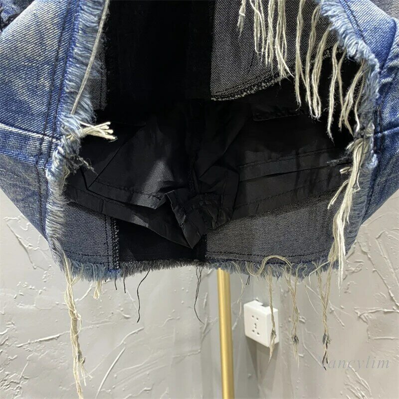 Женская джинсовая юбка в европейском стиле, Модная Джинсовая юбка контрастных цветов с отстрочкой, лето 2022