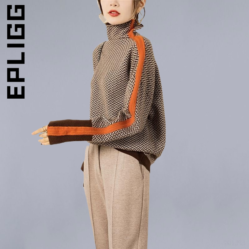 Epligg-suéter de cuello alto para mujer, Jersey de punto, Top de ocio, suéter elegante, Tops básicos Vintage 2022