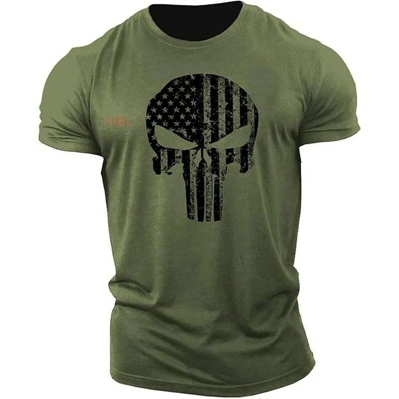 Мужская быстросохнущая футболка с 3D-принтом черепа, повседневная спортивная одежда армейского зеленого цвета с коротким рукавом, 6XL, 2022