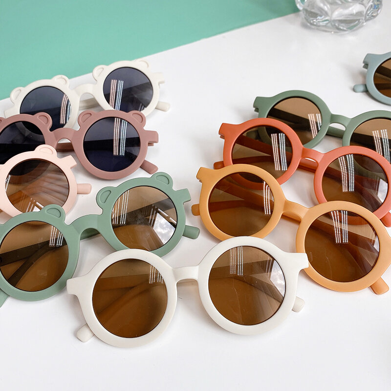 Gafas de sol redondas con forma de oso de dibujos animados para niño y niña, anteojos de sol clásicos con protección UV, a la moda, 2021