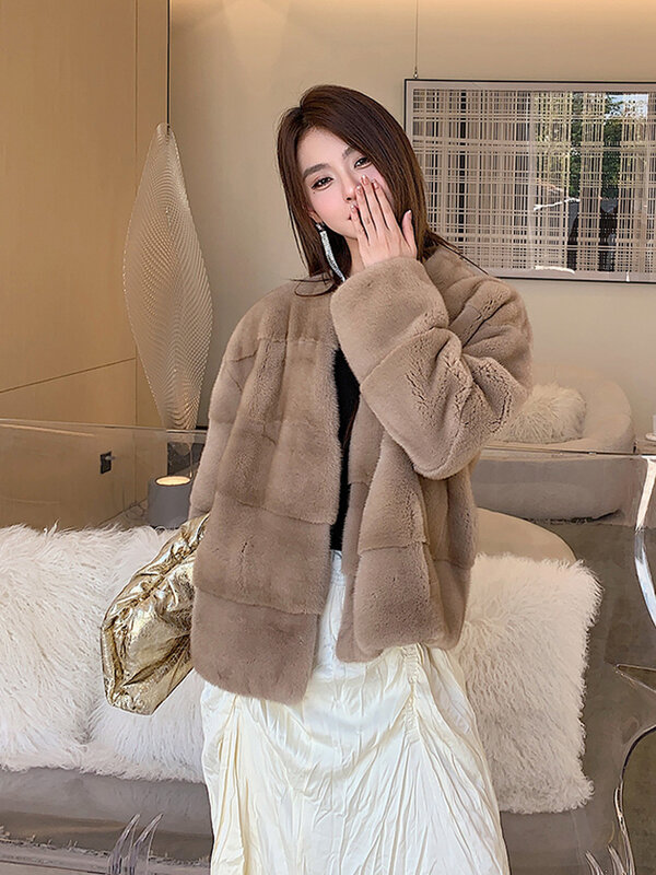 HDHOHR 2022 New Natural Mink Fur Coats Women Real Mink Fur Coats Outwear Park With Fur High Quality Female Warm Winter Jacket
