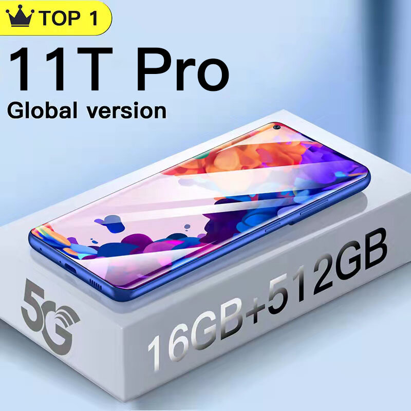 Versi Global Baru 11T Pro Ponsel Pintar 5G Ponsel 16 + 512GB Ponsel 10Core Ponsel Andriod10 6000MAh Ponsel Gaming ID Wajah